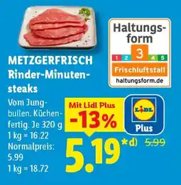 Lidl METZGERFRISCH Rinder-Minuten-steaks Angebot