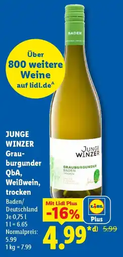 Lidl Junge Winzer Grauburgunder QbA, Weißwein, trocken Angebot