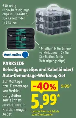 Lidl PARKSIDE Befestigungscips und Kabelbinder/Auto-Demontage-Werkzeug-Set Angebot