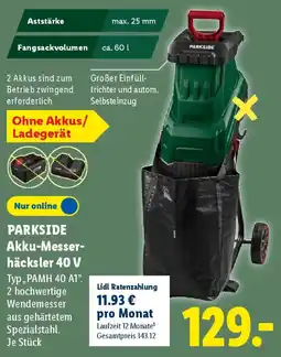 Lidl PARKSIDE Akku-Messer-häcksler 40 V Angebot