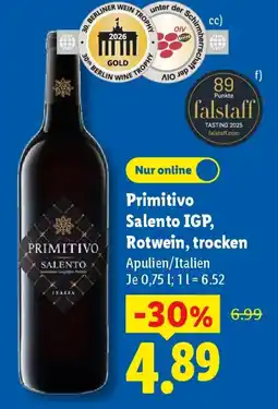 Lidl Primitivo Salento IGP, Rotwein, trocken Angebot