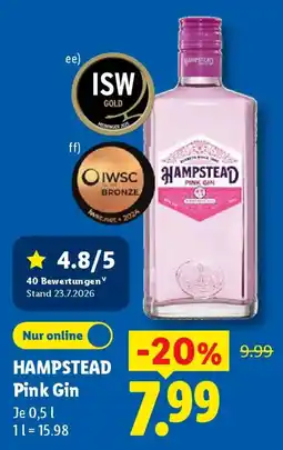 Lidl HAMPSTEAD Pink Gin Angebot