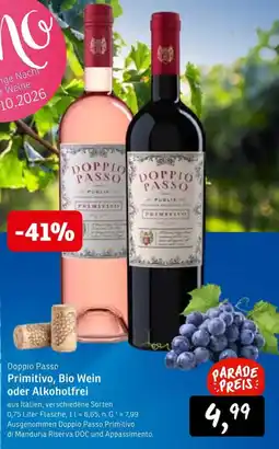 KONSUM Doppio Passo Primitivo, Bio Wein oder Alkoholfrei Angebot