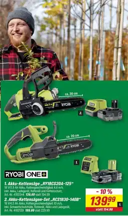 toom Baumarkt Akku-Kettensäge „RY18CS20A-125“ Angebot