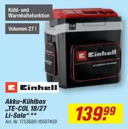 toom Baumarkt Einhell Akku-Kühlbox „TE-COL 18/27 Li-Solo“ Angebot