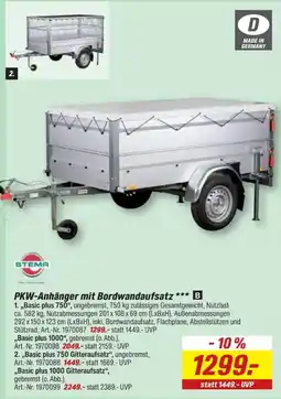 toom Baumarkt PKW-Anhänger mit Bordwandaufsatz *** B Angebot