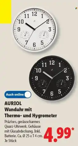 Lidl AURIOL Wanduhr mit Thermo- und Hygrometer Angebot