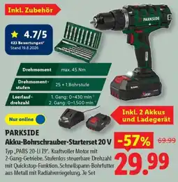 Lidl PARKSIDE Akku-Bohrschrauber-Starterset 20 V Angebot
