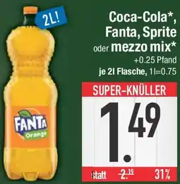E-Center Coca-Cola Fanta, Sprite oder mezzo oder mezzo mix* +0.25 Pfand je 21 Flasche, 11=0.75 Angebot