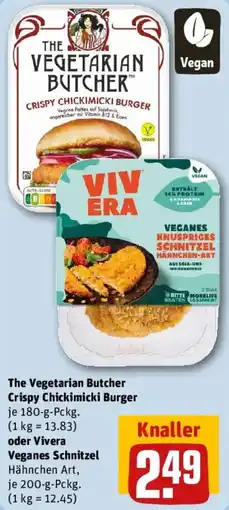 REWE The Vegetarian Butcher Crispy Chickimicki Burger oder Vivera Veganes Schnitzel Angebot