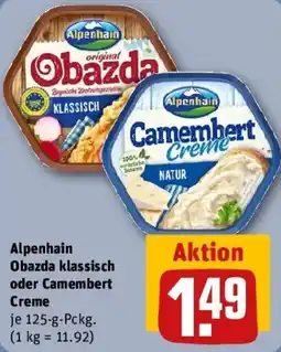 REWE Alpenhain Obazda klassisch oder Camembert Creme Angebot