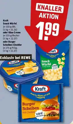 REWE Kraft Snack Würfel oder Käse Creme oder Burger Scheiben Cheddar Angebot