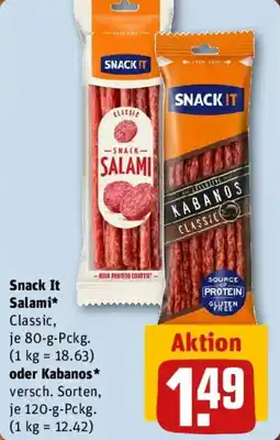 REWE Snack It Salami Classic oder Kabanos Angebot