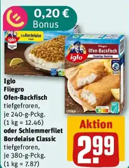 REWE iglo Filegro Ofen-Backfisch oder Schlemmerfilet Bordelaise Classic Angebot