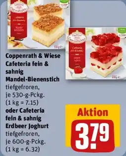 REWE Coppenrath & Wiese Cafeteria fein & sahnig Mandel-Bienenstich oder Cafeteria fein & sahnig Erdbeer Joghurt Angebot