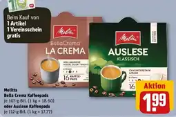 REWE Melitta Bella Crema Kaffeepads oder Auslese Kaffeepads Angebot