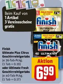 REWE Finish Ultimate Plus Citrus Geschirrreinigertabs oder Ultimate Fresh Geschirrreinigertabs Angebot