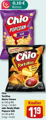 REWE Chio Tortillas Nacho Cheese oder Ready Made Popcorn Süß Angebot
