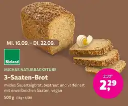 Biomarkt MICHAS NATURBACKSTUBE 3-Saaten-Brot Angebot
