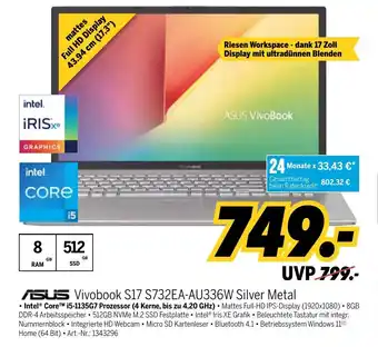 MEDIMAX Asus Notebook Vivobook S17 | S732EA-AU336W Angebot