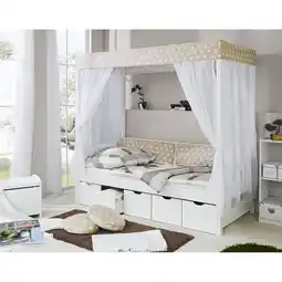 Netto Marken-Discount TiCAA Himmelbett Beige 310 Kiefer Weiß (Beige/Weiß Stern) Angebot