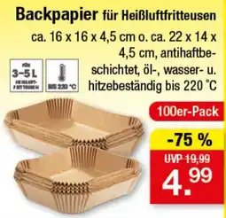 Zimmermann Backpapier für Heißluftfritteusen Angebot