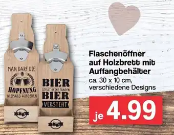 Famila Nord West Flaschenöffner auf Holzbrett mit Auffangbehälter Angebot