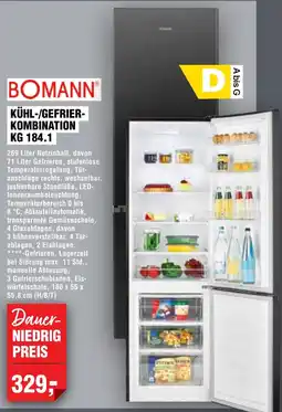 Handelshof BOMANN KÜHL-/GEFRIER-KOMBINATION KG 184.1 Angebot