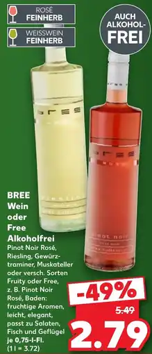 Kaufland BREE Wein oder Free Alkoholfrei Angebot