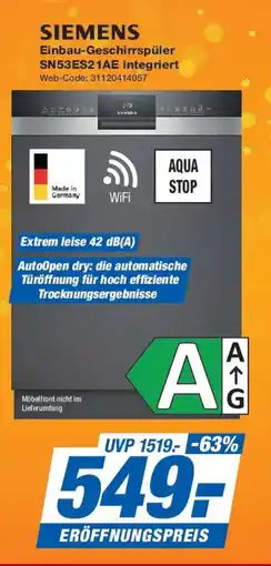 Expert SIEMENS Einbau-Geschirrspüler SN53ES21AE integriert Angebot
