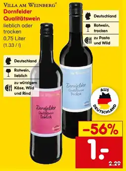 Netto Getränke Discount Villa am Weinberg Dornfelder Qualitätswein Angebot