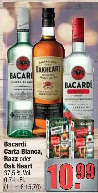 Profi Getränke Bacardi Carta Blanca, Razz Oder Oak Heart Angebot