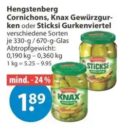 V Markt Hengstenberg Cornichons, Knax Gewürzgurken oder Sticksi Gurkenviertel Angebot