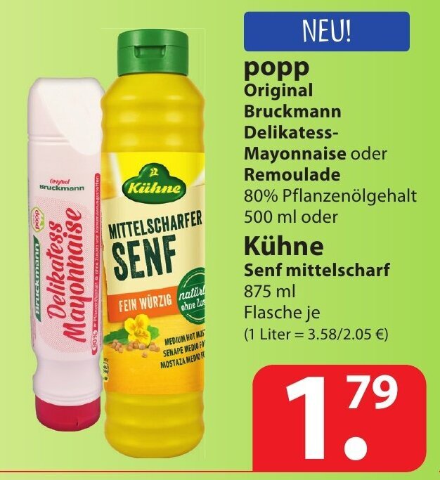 Popp Original Bruckmann Delikatess Mayonnaise oder Remoulade 500ml oder