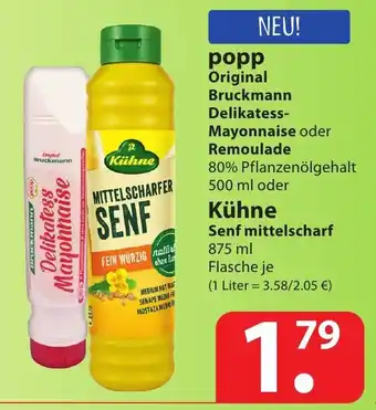 Famila Nord Ost Popp Original Bruckmann Delikatess Mayonnaise oder Remoulade 500ml oder Kühne Senf mittelscharf 875ml Angebot