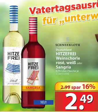 Famila Nord Ost Schneekloth Deutschland Hitzefrei Weinschorle rose, weiß oder Sangria 0,75L Angebot