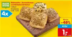 Netto Marken-Discount BACK STUBE Weltmeister, Sonnenblumen, und Kürbiskernbrötchen Angebot