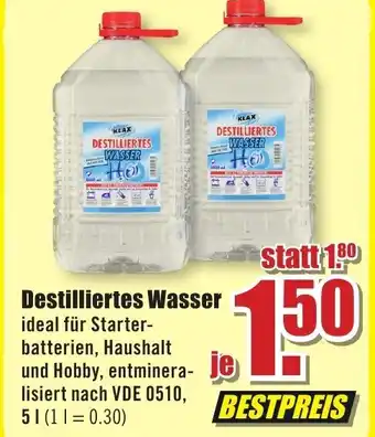 B1 Discount Baumarkt Destilliertes Wasser 5L Angebot