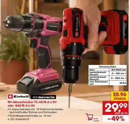 Netto Marken-Discount Einhell 18V Akkuschrauber TC-AS 18-3 Li Kit oder BAS 18-3 Li Kit Angebot