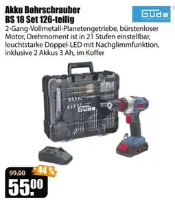 V Baumarkt Akku Bohrschrauber BS 18 Set 126-teilig GÜDE Angebot