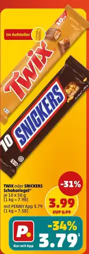 PENNY TWIX oder SNICKERS Schokoriegel Angebot