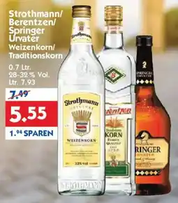 Hol'ab Getränkemarkt Strothmann/ Berentzen/ Springer Urwasser Weizenkorn/ Traditionskorn Angebot