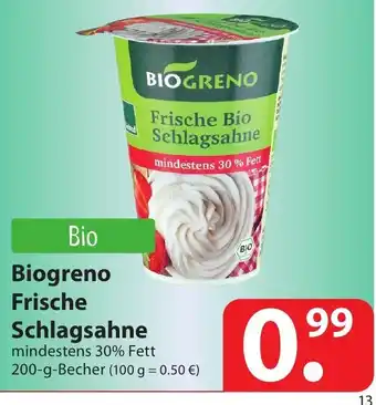 Famila Nord Ost Biogreno Frische Schlagsahne 200g Becher Angebot