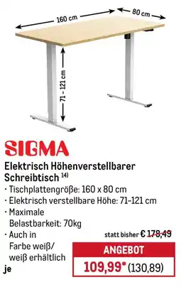 METRO SIGMA Elektrisch Höhenverstellbarer Schreibtisch Angebot