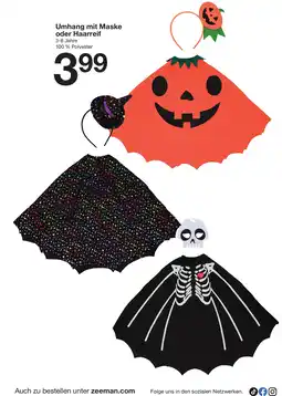 Zeeman Umhang mit Maske oder Haarreif Angebot