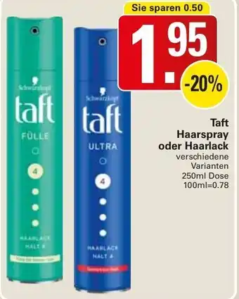 WEZ Taft Haarspray oder Haarlack 250ml Dose Angebot