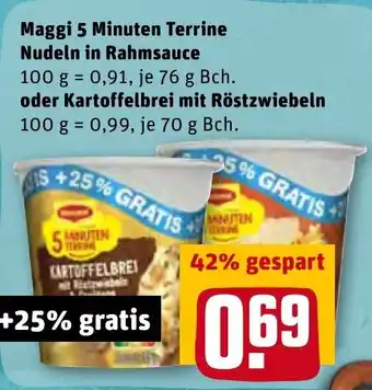 REWE Maggi 5 Minuten Terrine Nudeln in Rahmsauce 76g oder Kartoffelbrei mit Röstzwiebeln 70g Angebot