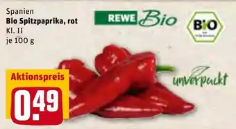 REWE Spanien Bio Spitzpaprika, rot 100g Angebot