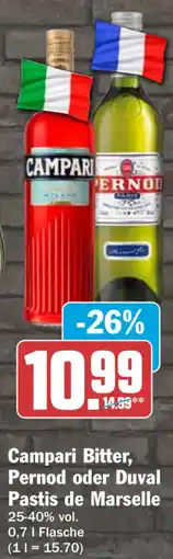 HIT Campari Bitter, Pernod oder Duval Pastis de Marseille Angebot