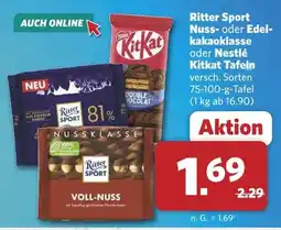 Combi Ritter Sport Nuss- oder Edelkakaoklasse oder Nestlé Kitkat Tafeln Angebot